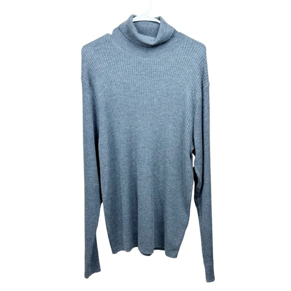 Peter Millar Gray Extra Fine Merino Wool Ribbed Long Sleeve Turtleneck Sweater - Picture 2 of 10
